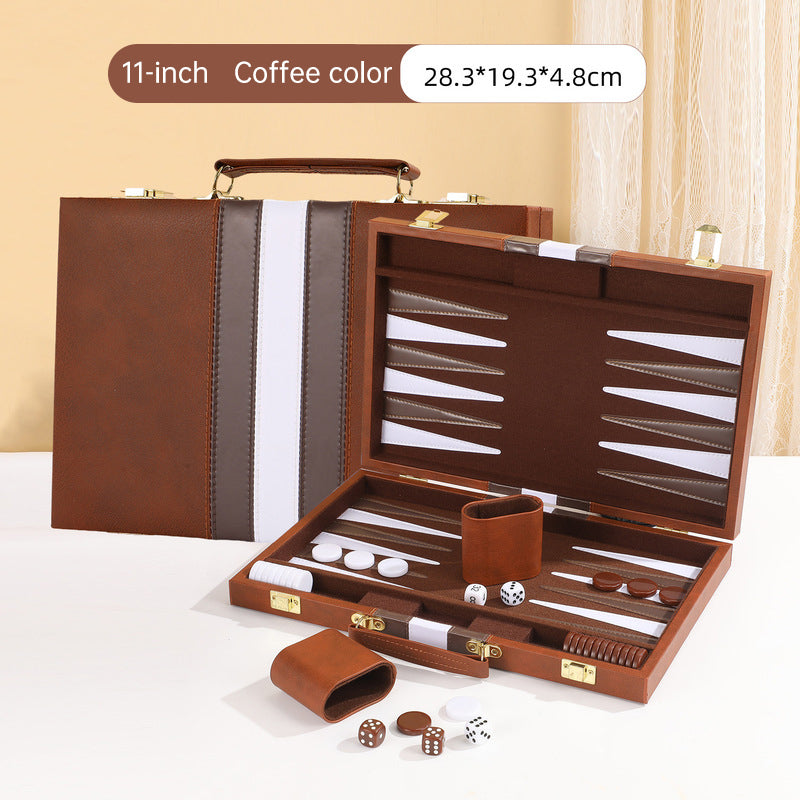 Roll-Up Leather Backgammon Set – Portable Travel Board Game for Outdoor & Family, Practical Folding Case