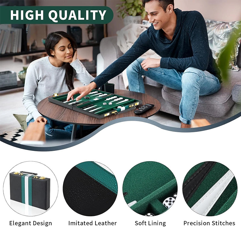 Roll-Up Leather Backgammon Set – Portable Travel Board Game for Outdoor & Family, Practical Folding Case