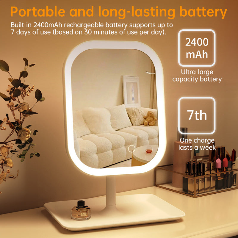 Large Square Rotating LED Makeup Mirror with Adjustable Lighting, 1~2PCS, Vanity Mirror for Girls Dormitory & Home Use