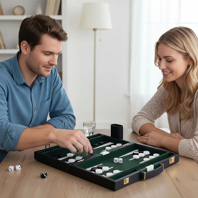 Roll-Up Leather Backgammon Set – Portable Travel Board Game for Outdoor & Family, Practical Folding Case