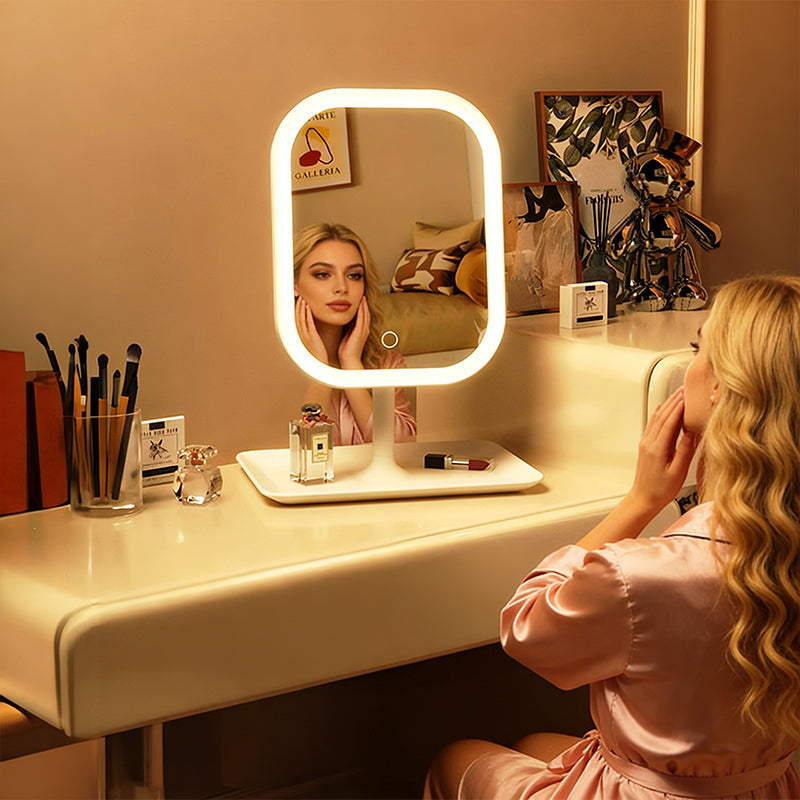 Large Square Rotating LED Makeup Mirror with Adjustable Lighting, 1~2PCS, Vanity Mirror for Girls Dormitory & Home Use
