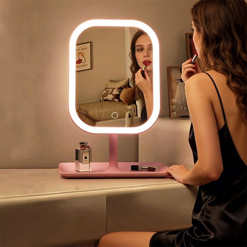 Large Square Rotating LED Makeup Mirror with Adjustable Lighting, 1~2PCS, Vanity Mirror for Girls Dormitory & Home Use