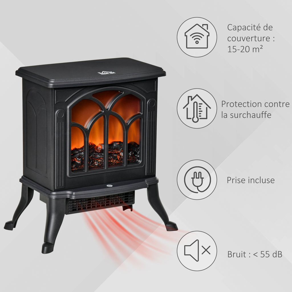 Cheminée électrique sur pied 750/1500 W, fausse cheminée décorative avec effet flamme LED, protection contre la surchauffe, zone de couverture 15-20 m², noir-6