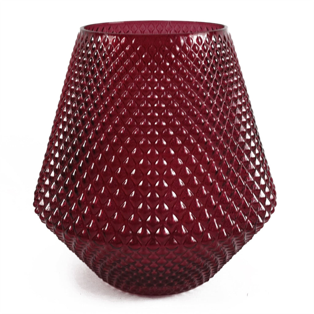 Glass Vase Diamond Embossed Pink Glass Vase 23cm