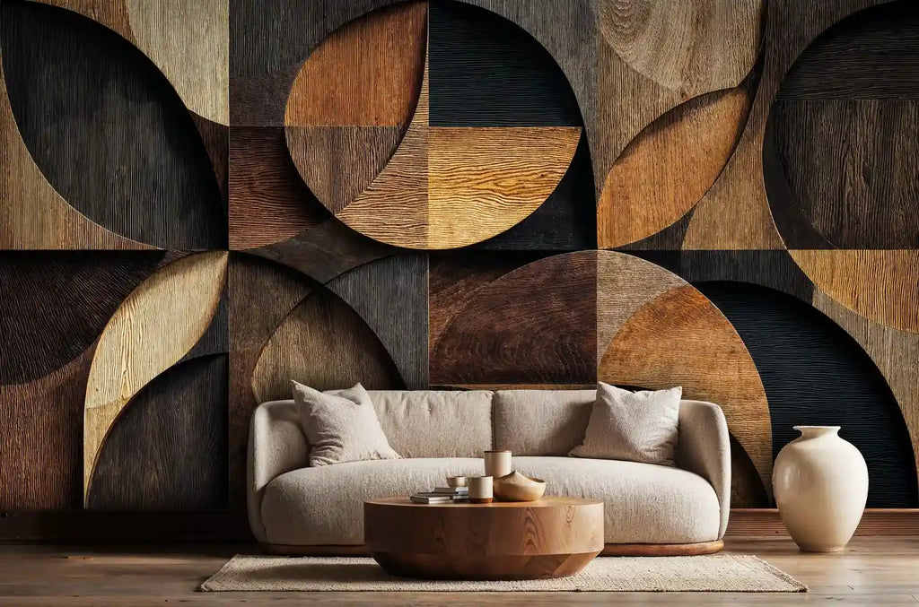 Geometric Wood Grain Wall Mural