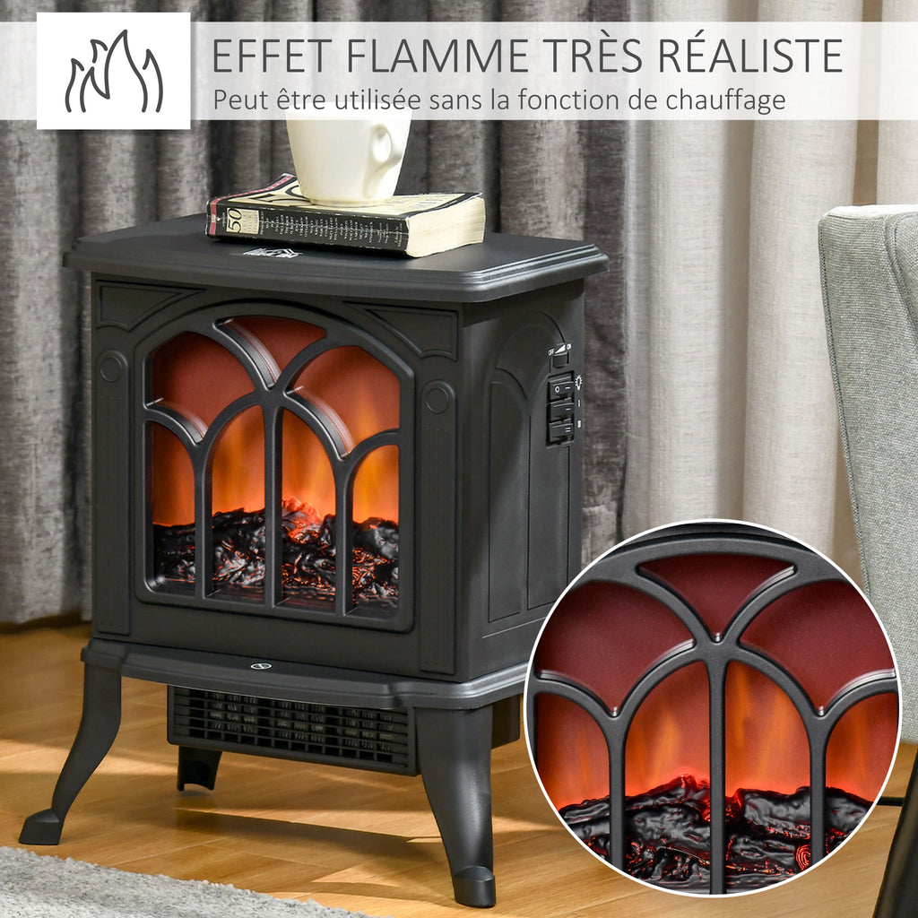 Cheminée électrique sur pied 750/1500 W, fausse cheminée décorative avec effet flamme LED, protection contre la surchauffe, zone de couverture 15-20 m², noir-3