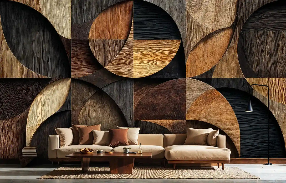 Geometric Wood Grain Wall Mural